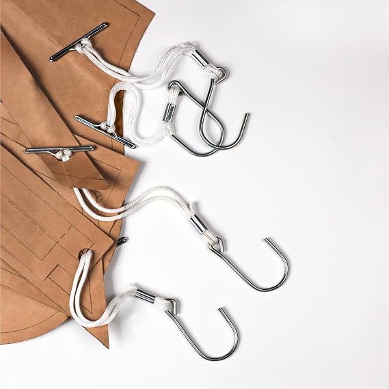 KEARING 12Pcs Sewing Pattern Hooks - Hardened Steel T-Bar Hangers | Professional 12-pack steel pattern hooks with 10.63" nylon cord and T-bar for sewing slopers storage