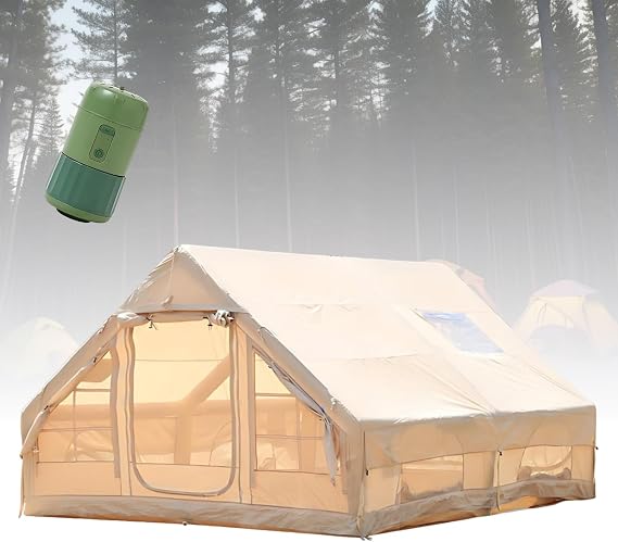Heavy Duty Inflatable Tent, 4 Season Hot Tent with Stove Jack and Electric Pump, Water Repellent Air Camping Tent, Easy Set Up Shelter for Backyard and Travel