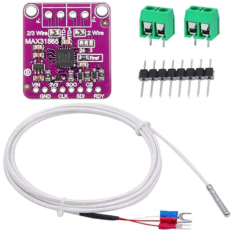 MAX31865 PT100 / PT1000 RTD Temperature Thermocouple Sensor Amplifier Board 3.3/5V Temperature Detector Module for Arduino with -50 to 200 ℃ 0.5m/1.6ft 3 Wires PT100 RTD Sensor Probe
