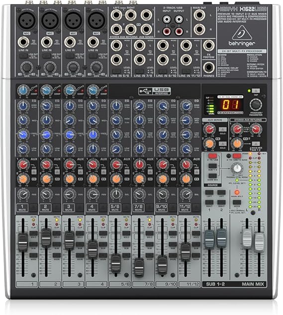 Behringer Xenyx X1622USB Premium 16-Input 2 / 2-Bus Mixer with Xenyx Mic Preamps and Compressors British EQ 24-Bit Multi-FX Processor and USB / Audio Interface