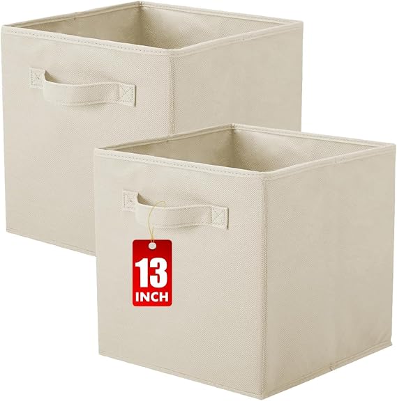 powerking Storage Boxes for Closets and Toys, Foldable Fabric Storage Boxes and Fabric Storage Drawers, 13 x 13 x 13 inches, 2 Sets