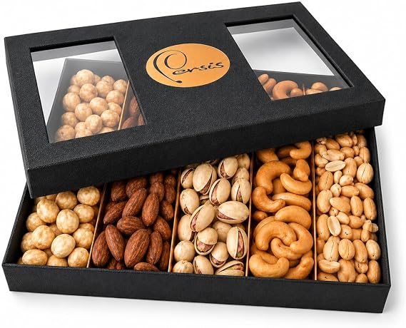 Persis Luxury Roasted & Salted Nuts Gift Box | Pistachios, Cashews, Almonds, Hazelnuts & Peanuts | BRCGS Certified Vegan Hamper for Him & Her | High Protein Savoury Snack