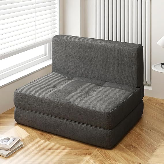 Aiho Sleeper Sofa Bed, Memory Foam Futon Sofa Bed, Convertible Chair Sleeper Floor Couch, Modern Linen Fabric Removable Cover, for Living Room/Apartment/Loft, Dark Grey