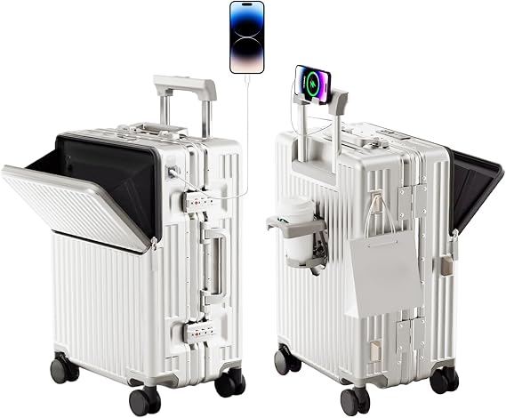 Suitcase Carry-on Luggage Spring-Summer Travel Airline Approved with TSA Lock 360° Wheel PC Hard Shell and Aluminum Frame Pressure-Resistant (White, 20‘’)