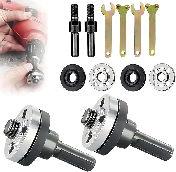 Electric Drill Angle Grinder Connecting Rod Set, 2025 New Angle Grinder Tool Drill Arbor Mandrel Adaptor with Replacement Grinders Flange Nuts and Spanner Wrench Conversion Tool (10Pcs)