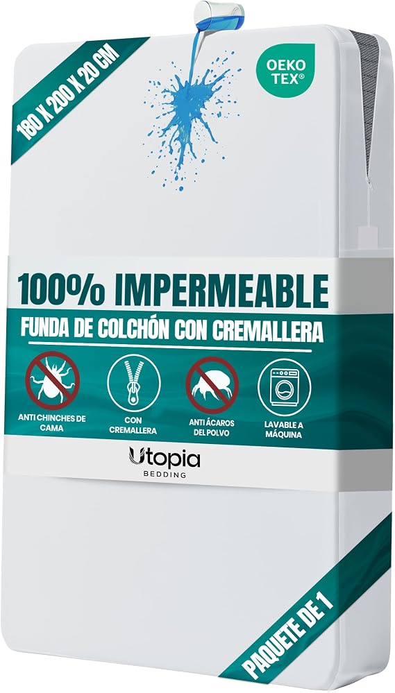 Integral Waterproof Mattress Cover with Zip, 180 x 200 x 20 cm, Anti-Dust