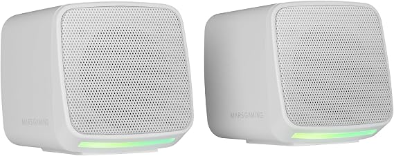 Mars Gaming MS-Pro, Compact Speakers 10W, Dynamic Flow RGB Lighting, PC Speaker with Control Box and 3.5mm Jack Input, Gaming Speakers Compatible with PC/Mac/Smartphone/Tablet, White