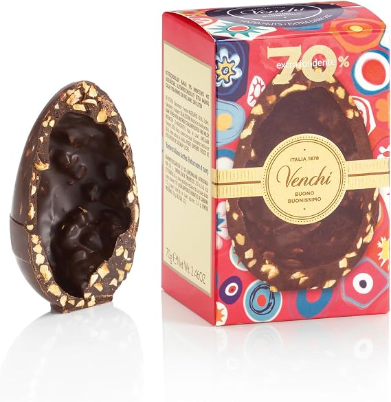 Venchi - Mignon Chocolate Egg, 70% Extra Dark Gourmet Flavor with "Piedmont Hazelnut", 70 gr, Gluten-Free, Vegan, Without Surprise, Easter Collection, Gift Idea