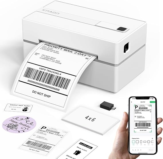 KNAON Bluetooth 4x6 Thermal Label Printer for Shipping, White