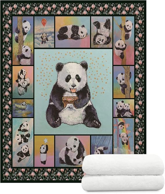 YunTu Panda Blankets and Throws Super Soft Flannel Fleece Blanket for Bed Sofa and Couch Fluffy Warm Blanket Panda Gifts for Women and Girls