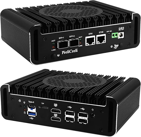 N150 Firewall Mini PC 2x 10GbE SFP+, 2x i226V 2.5GbE LAN Micro Appliance Computer Support OPNsense, Office/Home DDR5 Mini-PC Barebone, USB C, TF, SPK/MIC, NO RAM/SSD/OS