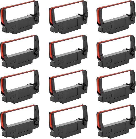 12 Pack ERC-30 ERC-34 ERC-38 B/R Ink Ribbon Black/Red Cartridge Compatible for Epson TM-U220, Bixolon SBR-275, BTP-M300 POS & Kitchen Printers with Ultrasonic Welding Technology, Individually Sealed