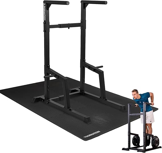 GORNATION Dip Station for Calisthenics & Home Gym, Adjustable Indoor & Outdoor Dip Bars, Free Standing Parallel Bars For Dips, L-Sit & Core Training (Outdoor Dip Station + 6 Mats)