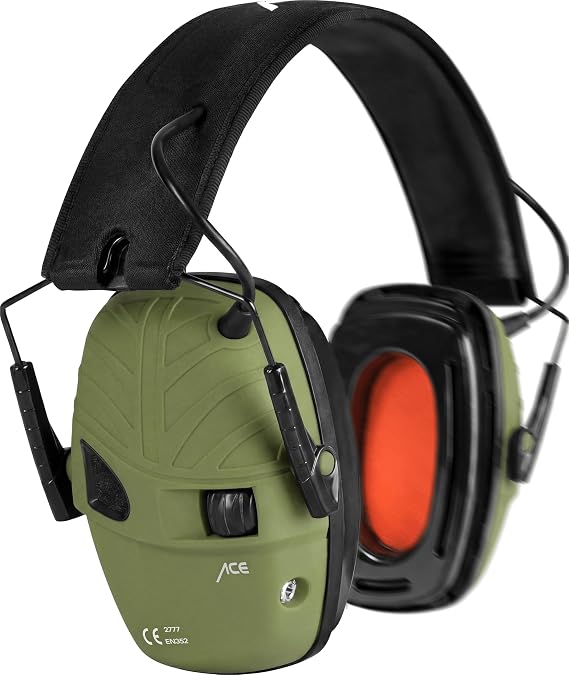 ACE Alpha Capsule Ear Protection Active - Earmuffs for Construction Work & Industry - Capsule Ear Protectors Electronic - Olive