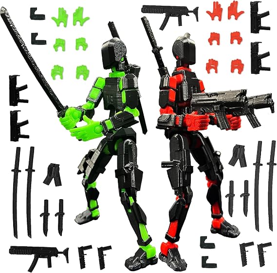 T13 Action Figure Set (Assembly Complete), 3D Printed Multi-Joints, Titanium 13 Action Figures, Lucky Mobile Robot Nova T-13, Desktop Decorations for Game Lovers, Toy (Black, Red, Green)