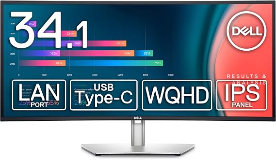 Dell U3421WE 34.14" Curved USB-C Hub Monitor /WQHD/IPS Mattified/1900R Curved/USB-C/DPx2/HDMIx2/Height/Tilt Adjustment/DCI-P3 95%/LAN Port RJ45/Dock Function