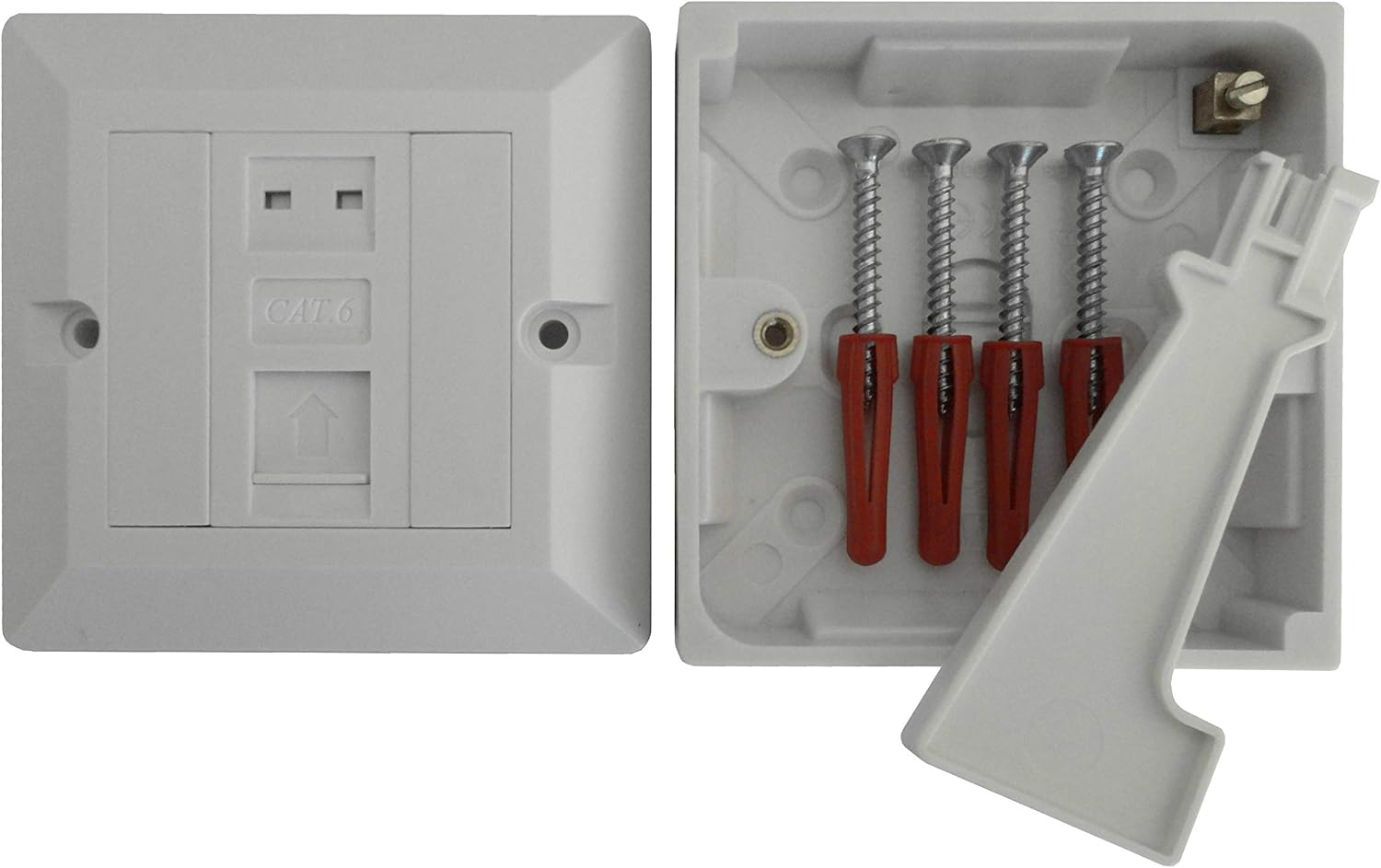 Cat6 Single Outlet Faceplate and Backbox Combo with IDC tool and Fixings