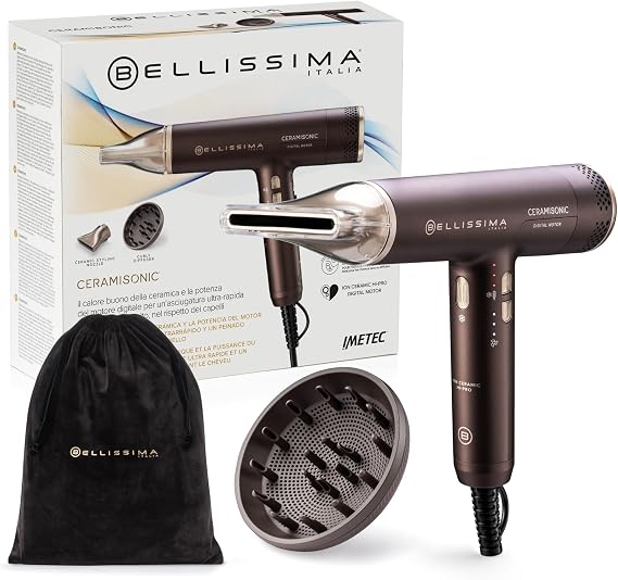 Bellissima Ceramisonic 21014, Digital Hair Dryer 1700W, 238 km/h, High Speed Digital Motor, Ion Ceramic Hi-Pro Anti-Frizz Technology, Ultralight 300 g, Quiet, Includes Diffuser