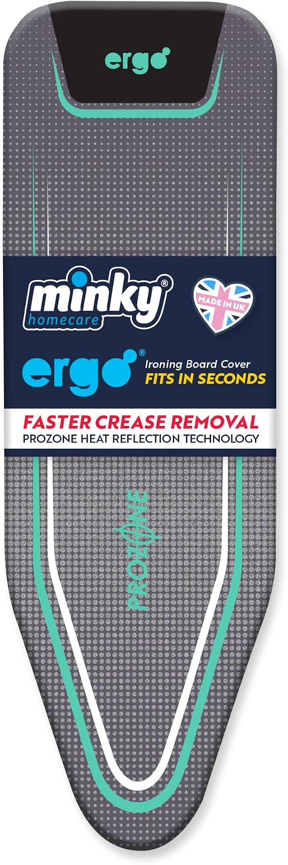 Minky Ergo Mint 122 x 38cm Ironing Board Cover, Heat Reflection, UK Made