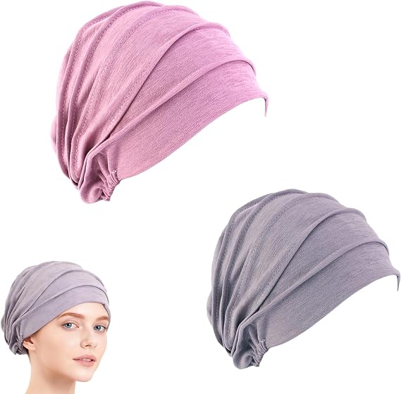 Chemo Headwear for Women UK, 2 Pack, Headwear Breathable Elasticity Cotton Slouchy Turban Headwears, Head Scarf for Cancer Patients Hair Loss