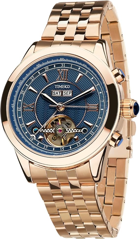 TIME100 automatik Uhr HerrenSelbstaufzug mechanisches Uhrwerk30-50Meter wasserdicht Echtes Lederband/Edelstahlarmband Atmungsaktiv und bequemSkelett Uhren für MännerGift for Men