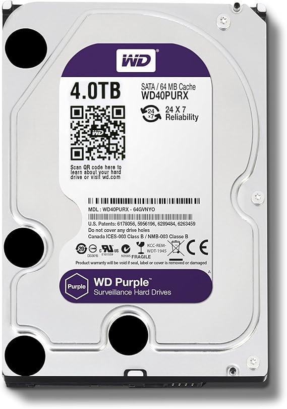 WD HDD Internal Hard Drive 3.5" 4TB WD Purple for Surveillance Camera WD40PURX-RT2 SATA6Gb/s 64MB