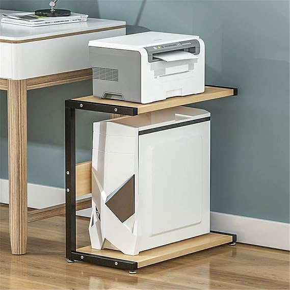 2 Tiers CPU Mobile Floor Stand Printer Stand, Under Desk Machine Rack Storage Shelf with Wheels, Computer Tower Mounting Bracket for Desktop PC,Natural B,H 54cm