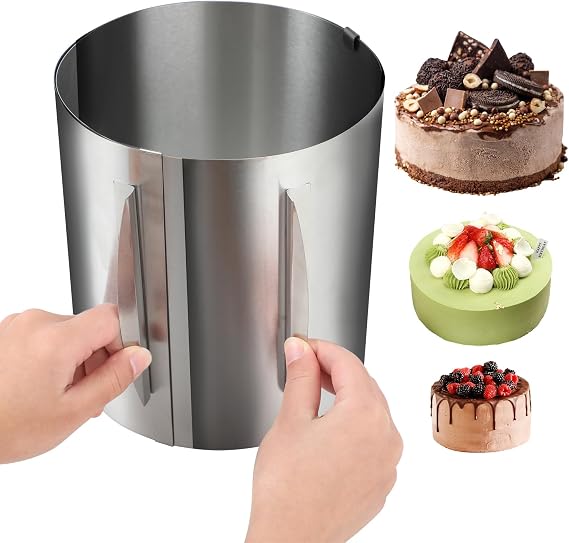 Cake Ring Adjustable, High 20 cm, Stainless Steel Cake Mould Adjustable Diameter 16-30 cm, Adjustable Baking Ring, Baking Frame Suitable for Cake Baking and Baking