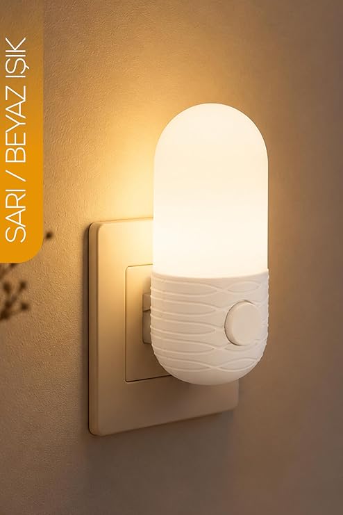 TELVESSE Gece Lambası Elips Tip 2 MOD Sarı-Beyaz Işık Tuşlu Koridor Hol Işığı Uyuma Işığı Beyaz K7064 [Enerji Sınıfı A]