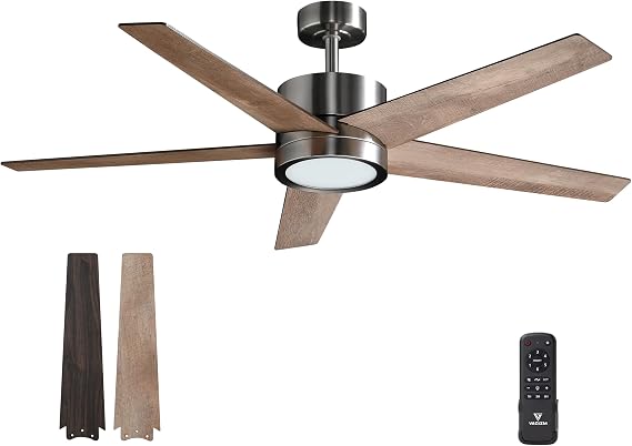 52 inch Ceiling Fan with Light for Bedroom - Reversible Function - 3 Color Temperature & Dimmable Brightness - Quiet Operation - Suitable for Living Room & Patios - 5 Blades Walnut [Energy Class F]
