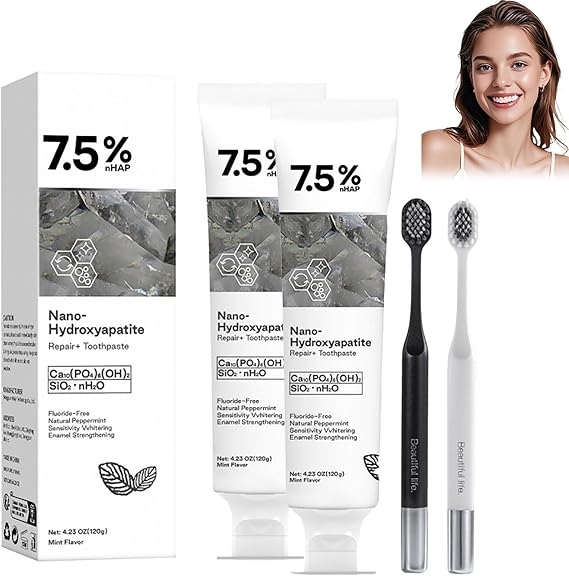 Geelike Hydroxyapatite Toothpaste, Geelike Nano Hydroxyapatite Toothpaste, 7.5% Fluoride-Free H Ydroxyapatite Enamel Repairing Breath, Freshening Whitening Toothpastes (2pcs)