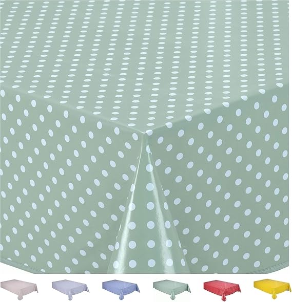 Home Direct Wipe Clean Table Cloth Oilcloth PVC Tablecloth Table Cover Protector Small Polka Dot 100cm x 140cm 39"x55" Sage Green