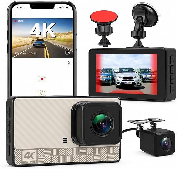 Onezero 1153 4K UHD Ultra Gece Görüşlü Wi-Fi Araç Kamera Seti – Ön 4K + Arka 1080P Kamera, 3" IPS Ekran, ADAS & BSD Sürüş Asistanı