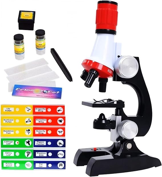 Microscope for Kids, with 100X 400X and 1200X Sample Prepared Slides 12pcs