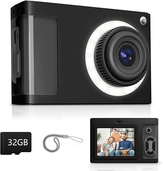 Digital Camera,ARNSSIEN 1080P Vintage Kids Digital Camera,with 2.4”Screen and 16 LED Filling Lights,Birthday Festival Present for Teens, Students, Beginners,Y2