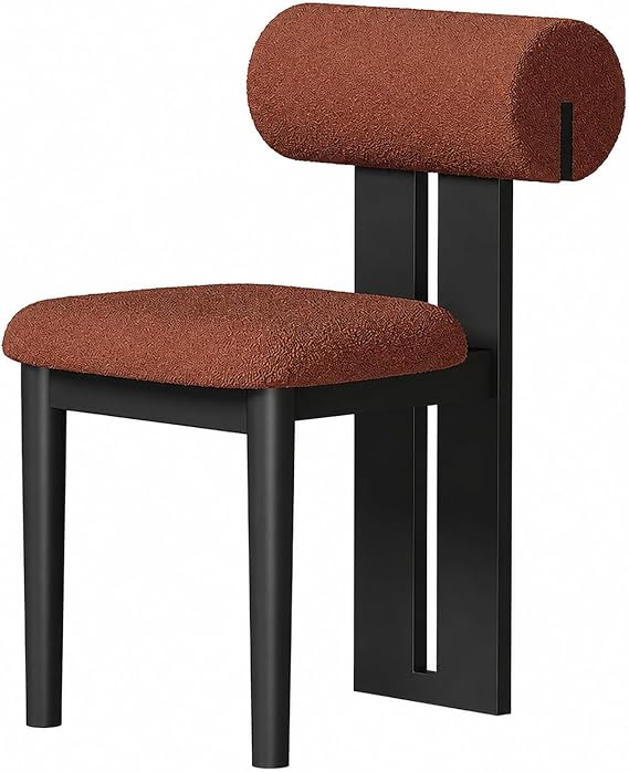 Mid Century Modern Solid Wood Upholstered Dining Chair, Armless Accent Chair with Comfy Backrest, Ideal for Kitchen, Reurant, Cafe - Black & Brown Boucle h