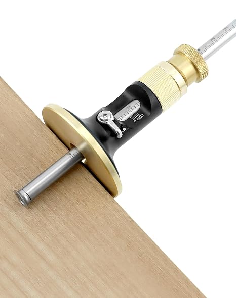 QWORK Wheel Marking Gauge with Micro Adjustment Function - Precision Scribing Tool Depth Measuring Tool for Woodworking - 12 cm Metric Reading