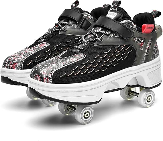 Roller Shoes, with Wheels Roller Skates Shoes, Skateboard Shoes Comfortable and Breathable Quad Skates Adjustable Roller Skates,Noir-35 EU