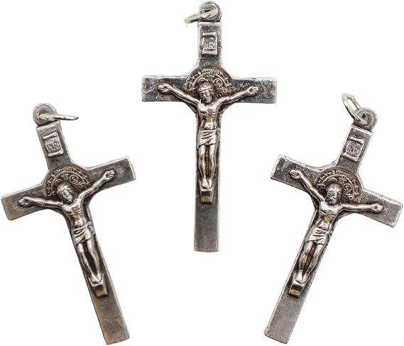 Candy Creations On Cloud 9 Silver Tone Saint Benedict Crucifix Pendant 3 Pack | Saint Benedict Cross Religious Charm