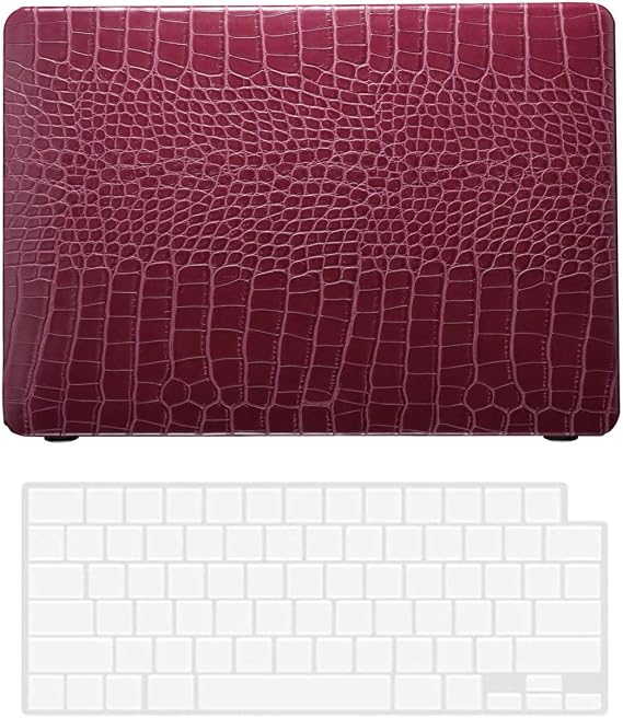 Hard Case Compatible with MacBook Air 15 Inch Case 2024 2023 Release Model A3114 A2941 with Liquid Retina Display & Touch ID, PU Leather Hard Shell Case Cover & Keyboard Cover Skin, Dark red