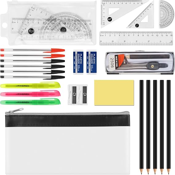 GOTRUST 24pcs Maths Sets, Geometry Stationery Set for Secondary School