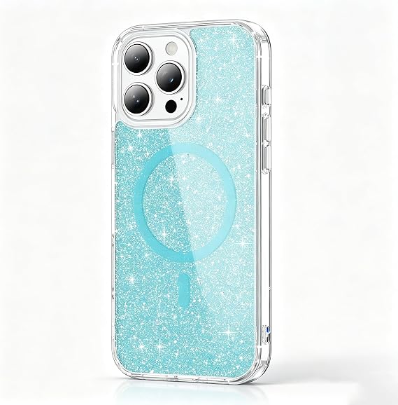 iPhone 13 Pro用クリアケース グリッターパウダー効果 アクリルバック ソフトエッジ 傷防止 耐衝撃 保護 ミニマリスト 耐久性 カバー Apple iPhone 13 Pro用 SFブルー