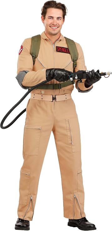 Mens Realistic Ghostbusters Costume Jumpsuit with Proton Backpack & Accessories | Adult Ghost Hunter Halloween Outfit