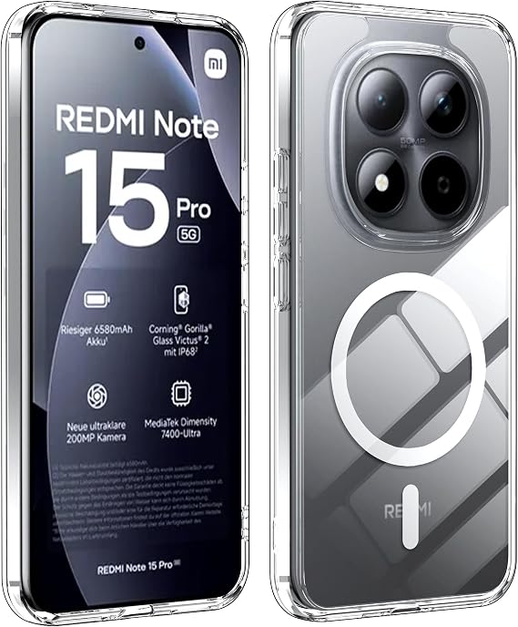 for Redmi Note 15 Pro 5G 磁気ケース PC素材、傷防止、滑り止め-透明