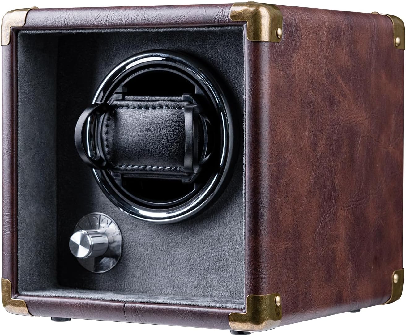 Mcbazel Automatic Watch Winder,PU Leather Automatic Single Watch Winder Turner Rotator Display Box with LED Light/Quiet Motor-Brown