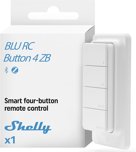Shelly BLU RC Button 4 ZB - Bluetooth & Zigbee Smart Remote Control, 4 Buttons, Multiple Clicks, Encryption, Gateway Required, Scene Activation, Beacon Mode, Home Assistant