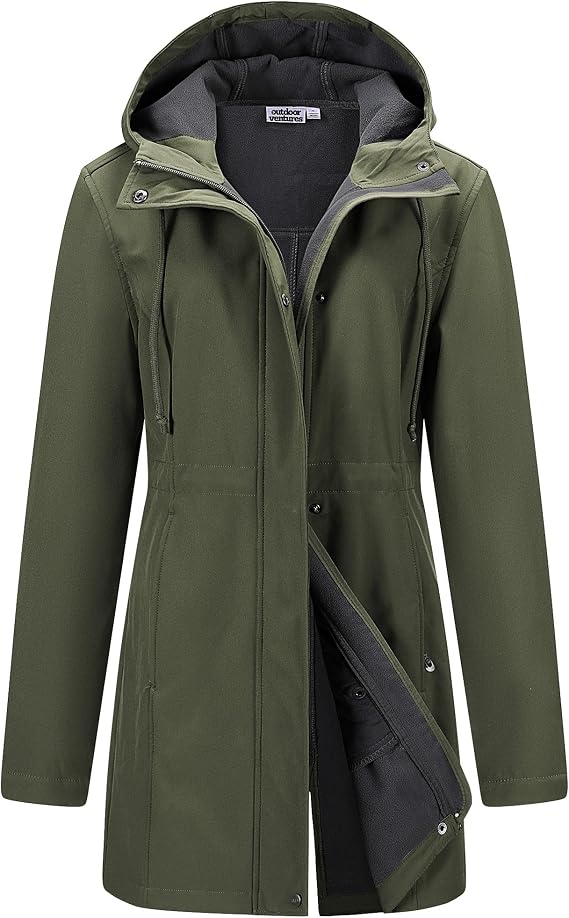 Outdoor Ventures Womens Waterproof Softshell Jacket Long Hooded Windbreaker