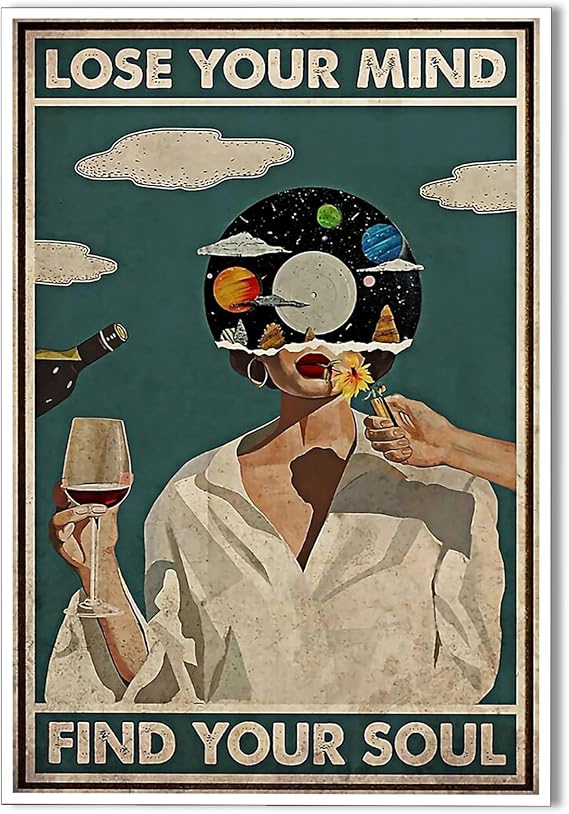 Vintage Lose Your Mind Find Your Soul Poster Mental Health Quote Canvas Wall Art Trippy Posters Cool Unique Music Girl Print Painting Abstract Wall Decor for Bed Room Bathroom 12x16in Unframed