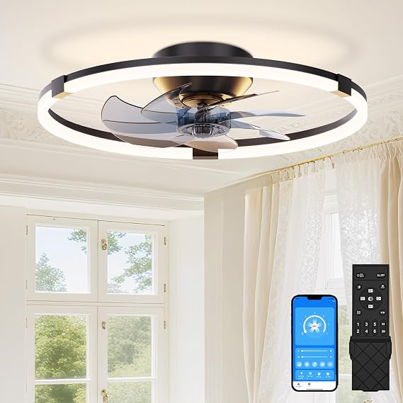 50cm Ceiling Fan with Light with Remote, Black Ceiling Fan Light