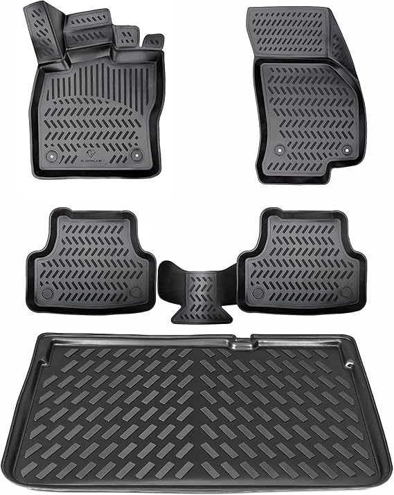 ELMASLINE 3D Rubber Mats and Boot Liner Set for VW e-UP! Electric 2020-2026 Upper Boot Floor Accessories Boot Mat